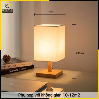 Đèn ngủ bàn đế gỗ chao vuông DN008 – Trang trí phòng ngủ, giảm giá 145.000đ 3