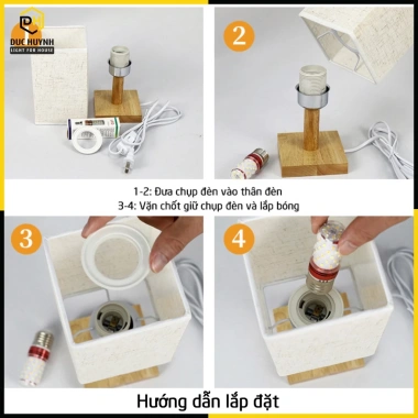 Đèn ngủ bàn đế gỗ chao vuông DN008 – Trang trí phòng ngủ, giảm giá 145.000đ 7