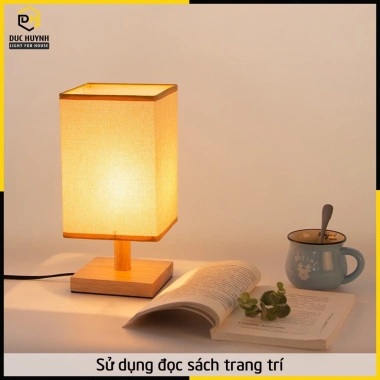 Đèn ngủ bàn đế gỗ chao vuông DN008 – Trang trí phòng ngủ, giảm giá 145.000đ 9