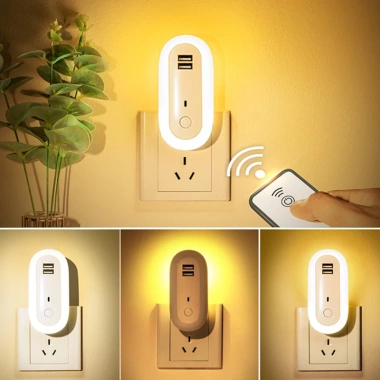 Đèn Ngủ Ban Đêm Hẹn Giờ Tự Động, Điều Khiển Xa, Ánh Sáng Trắng Vàng, Cổng Sạc Kép 5 Đèn Ngủ Ban Đêm Hẹn Giờ Tự Động, Điều Khiển Xa, Ánh Sáng Trắng Vàng, Cổng Sạc Kép 5