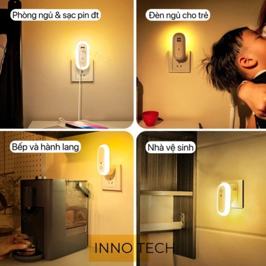 Đèn Ngủ Ban Đêm Hẹn Giờ Tự Động, Điều Khiển Xa, Ánh Sáng Trắng Vàng, Cổng Sạc Kép