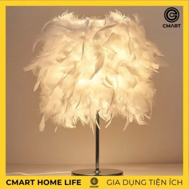 Đèn ngủ bàn lông vũ, chân gỗ tự nhiên - Giá 113.050₫, giảm từ 144.704₫