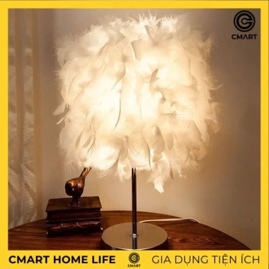 Đèn ngủ bàn lông vũ, chân gỗ tự nhiên - Giá 113.050₫, giảm từ 144.704₫