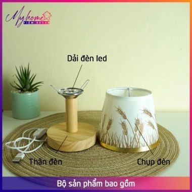Đèn ngủ bàn My Home DN006 chao nấm gỗ, họa tiết đa dạng, cắm USB, đọc sách đầu giường 95.000₫ 7