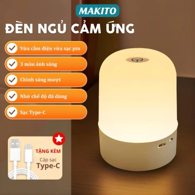 Đèn ngủ cảm ứng Makito 3 màu chuyển đổi, ánh sáng dịu bảo vệ mắt, giá 69.000₫