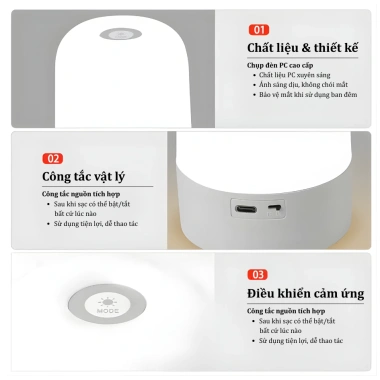 Đèn ngủ cảm ứng Makito 3 màu chuyển đổi, ánh sáng dịu bảo vệ mắt, giá 69.000₫