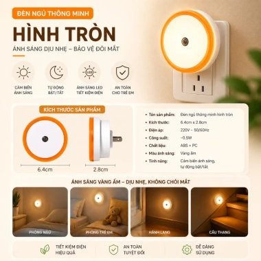 Đèn ngủ cảm ứng thông minh, cảm biến ánh sáng tự động tắt mở, giá ưu đãi 14.998 VND cho phòng ngủ và cầu thang