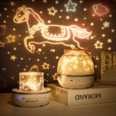 Đèn ngủ chiếu sao 3D tự động xoay, đèn chiếu trần LOA Bluetooth phát nhạc, ánh sáng ấm áp cho mẹ và bé, điều khiển cảm ứng, tiết kiệm năng lượng 2