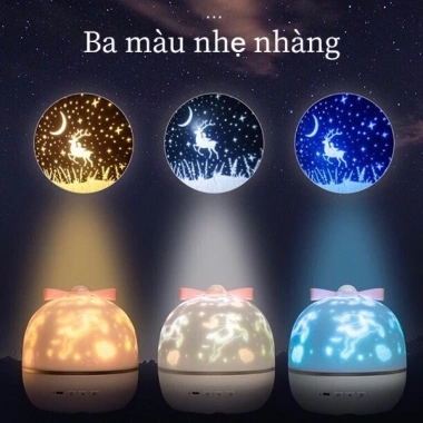 Đèn ngủ chiếu sao 3D tự động xoay, đèn chiếu trần LOA Bluetooth phát nhạc, ánh sáng ấm áp cho mẹ và bé, điều khiển cảm ứng, tiết kiệm năng lượng 3