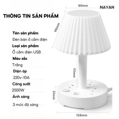 Đèn ngủ để bàn đa năng USB + ổ cắm, điều chỉnh độ sáng, chống giật, decor, bảo hành 3 tháng - 119k