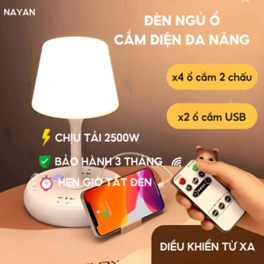 Đèn ngủ để bàn đa năng USB + ổ cắm, điều chỉnh độ sáng, chống giật, decor, bảo hành 3 tháng - 119k