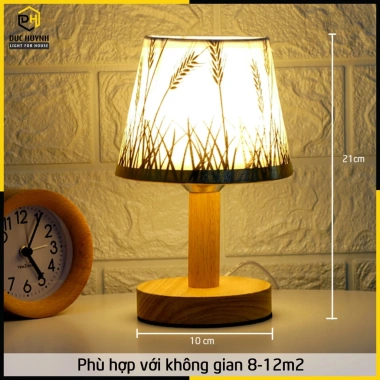 Đèn ngủ để bàn DN006 đế gỗ chao vải - Trang trí phòng ngủ sang trọng, giảm giá