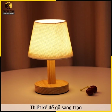 Đèn ngủ để bàn DN006 đế gỗ chao vải - Trang trí phòng ngủ sang trọng, giảm giá