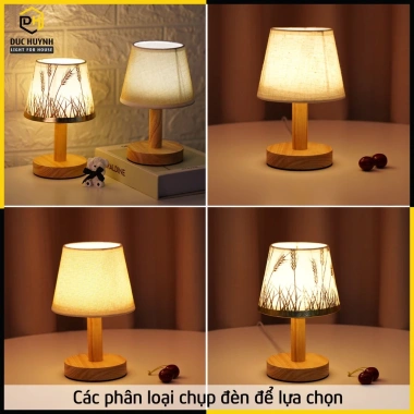 Đèn ngủ để bàn DN006 đế gỗ chao vải - Trang trí phòng ngủ sang trọng, giảm giá