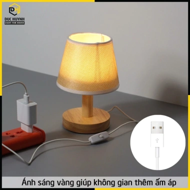 Đèn ngủ để bàn DN006 đế gỗ chao vải - Trang trí phòng ngủ sang trọng, giảm giá