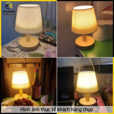 Đèn ngủ để bàn DN006 đế gỗ chao vải - Trang trí phòng ngủ sang trọng, giảm giá