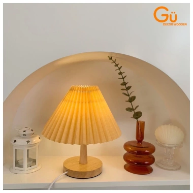 Đèn ngủ để bàn gỗ kiểu Hàn xếp ly, công tắc 3 màu ánh sáng, đế gỗ nguyên khối - Giá chỉ 29.000 VND 7
