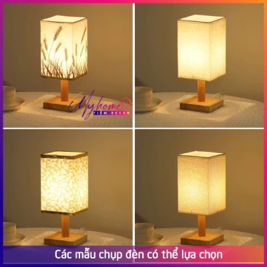 Đèn ngủ để bàn My Home DN008: Đế gỗ chao vuông 220V, trang trí phòng ngủ, đọc sách, giá 145.000₫ 3