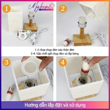 Đèn ngủ để bàn My Home DN008: Đế gỗ chao vuông 220V, trang trí phòng ngủ, đọc sách, giá 145.000₫ 7