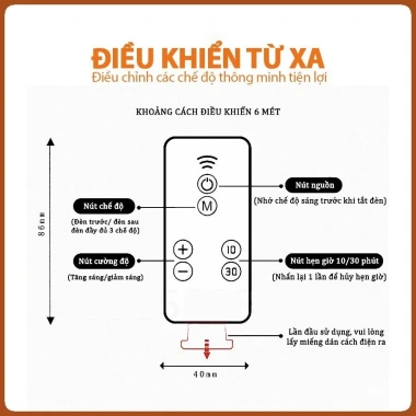 Đèn Ngủ Điều Khiển Từ Xa OVAL - 10 Cấp Sáng, Hẹn Giờ, Thông Minh, Giá 89.000đ