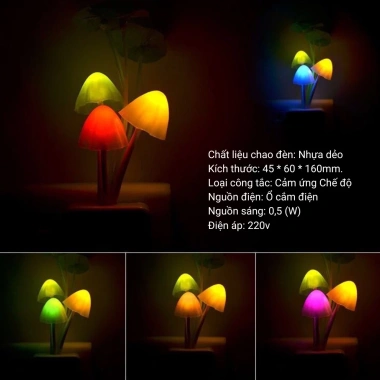 Đèn ngủ hình nấm 3 chế độ đổi màu, cảm biến ánh sáng thông minh, thiết kế đáng yêu cho phòng trẻ, chỉ 17.639 VND 2