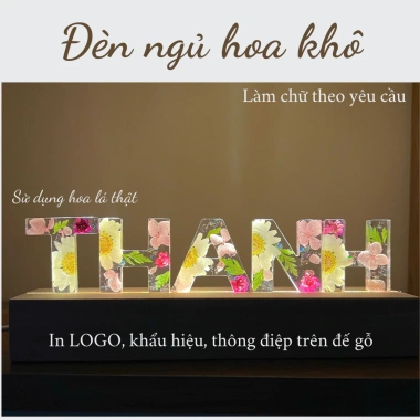 Đèn ngủ hoa khô mini màu hồng - làm theo tên, quà sinh nhật handmade, giảm giá 18% chỉ 225.000