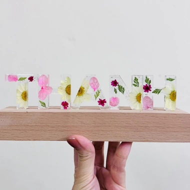 Đèn ngủ hoa khô mini màu hồng - làm theo tên, quà sinh nhật handmade, giảm giá 18% chỉ 225.000