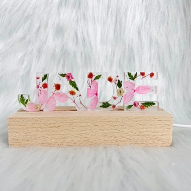 Đèn ngủ hoa khô mini màu hồng - làm theo tên, quà sinh nhật handmade, giảm giá 18% chỉ 225.000