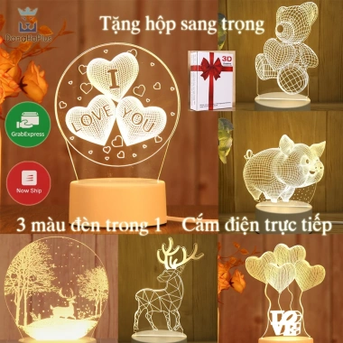 Đèn Ngủ LED 3D Bàn 3 Màu - Phích Cắm, Đa Kiểu, Quà Tặng Độc Đáo 30.000đ