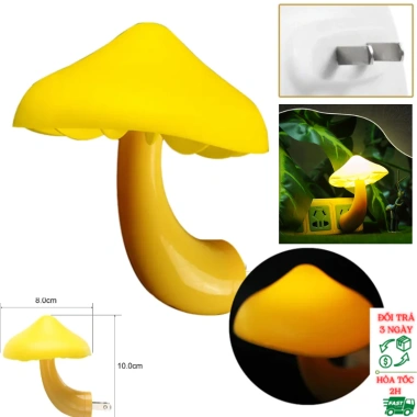 Đèn ngủ LED cảm biến ánh sáng cây nấm, tự động bật tắt, kết nối ổ tường, ánh sáng vàng 20.000₫