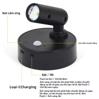 Đèn ngủ LED cảm biến thông minh sạc USB - Đèn tường khí quyển, không dây, 1‑3 ngày