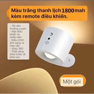 Đèn ngủ LED treo tường không dây từ tính 360° xoay sạc lại điều khiển từ xa cảm ứng 189k