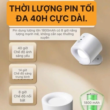 Đèn ngủ LED treo tường không dây từ tính 360° xoay sạc lại điều khiển từ xa cảm ứng 189k