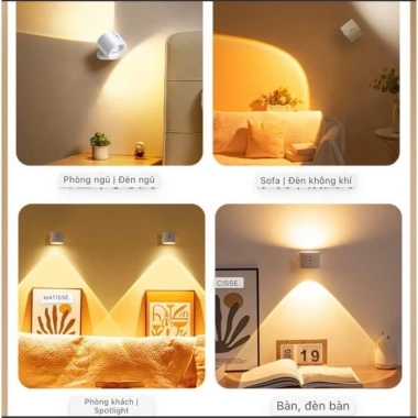 Đèn ngủ LED treo tường không dây từ tính 360° xoay sạc lại điều khiển từ xa cảm ứng 189k