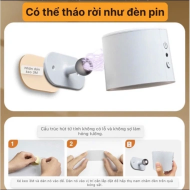 Đèn ngủ LED treo tường không dây từ tính 360° xoay sạc lại điều khiển từ xa cảm ứng 189k