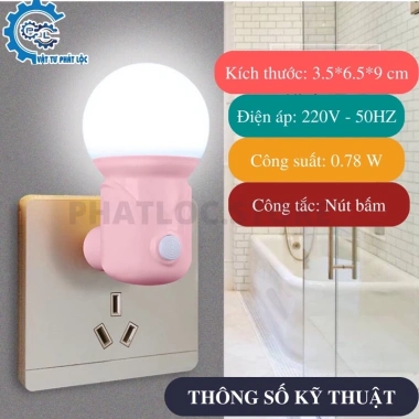 Đèn ngủ LED tròn bóng đa màu, công tắc đổi màu, cho phòng ngủ & khách - Giá 45.000₫