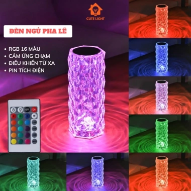 Đèn ngủ pha lê cảm ứng 16 chế độ sáng - Đèn để bàn trang trí GRB kèm USB, chỉ 89.999₫