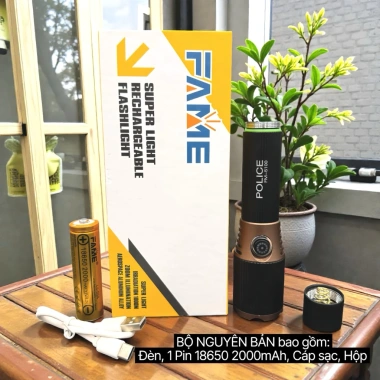 Đèn Pin Cầm Tay FAME FM-5.100 Siêu Sáng 500m, Zoom Xa Gần, Pin Rời, Nhôm 215k