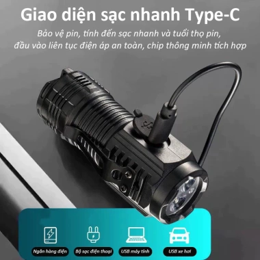 Đèn Pin Cầm Tay Mini Siêu Sáng 200m, 5 Chế Độ, Chống Thấm, Sạc Type‑C, Từ Tính, Pin Trâu – 37.485₫