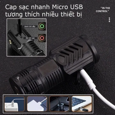 Đèn Pin Cầm Tay Mini Siêu Sáng, Chống Nước, Sạc USB Type C, 3 Chế Độ, Kẹp Mũ, Dùng Câu Cá Đêm Giá 44.000 VND