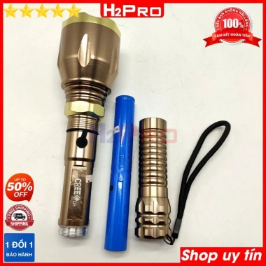 Đèn Pin Cầm Tay Police 418 Led Cree Q5 10W Trắng - Vỏ Kim, 3 Chế Độ, Pin Sạc, Giá 255k - H2Pro Tech
