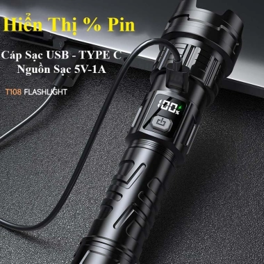 Đèn Pin Cầm Tay T108 Siêu Sáng, Chống Nước, 3 Chế Độ, Pin Dung Lượng Lớn - 99.000₫
