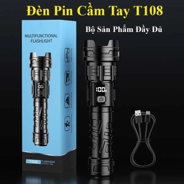Đèn Pin Cầm Tay T108 Siêu Sáng, Chống Nước, 3 Chế Độ, Pin Dung Lượng Lớn - 99.000₫
