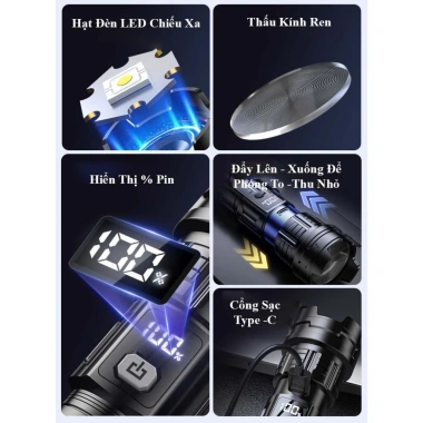 Đèn Pin Cầm Tay T108 Siêu Sáng, Chống Nước, 3 Chế Độ, Pin Dung Lượng Lớn - 99.000₫