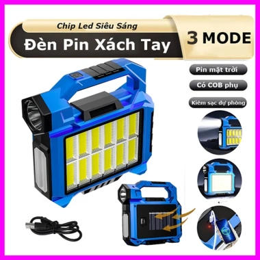 Đèn pin cắm trại F-915 siêu sáng, sạc dự phòng năng lượng mặt trời - Giá 129.000₫