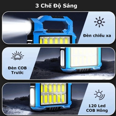 Đèn pin cắm trại F-915 siêu sáng, sạc dự phòng năng lượng mặt trời - Giá 129.000₫
