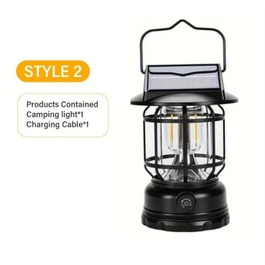 Đèn pin cắm trại LED năng lượng mặt trời, điều chỉnh độ sáng, sạc USB, đèn lều di động có móc treo đèn bàn ngoài trời