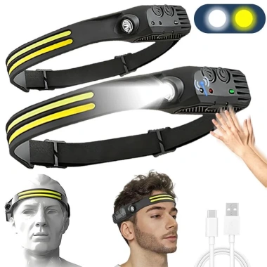 Đèn Pin Đội Đầu Cảm Ứng COB Đa Năng, Sạc USB, 4 Chế Độ Sáng Siêu Sáng