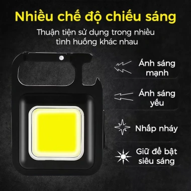 Đèn Pin LED Mini COB 800 Lumen - Móc Khóa, Nam Châm, Tích Điện, Nhấp Nháy, Mở Nắp Chai Đa Năng - Giá 39.800 VND