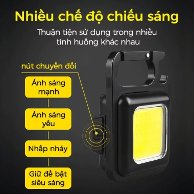 Đèn Pin LED Mini Siêu Sáng 4 Chế Độ – Móc Khóa, Sạc Nhanh Type C, Nam Châm Mở Nắp Chai